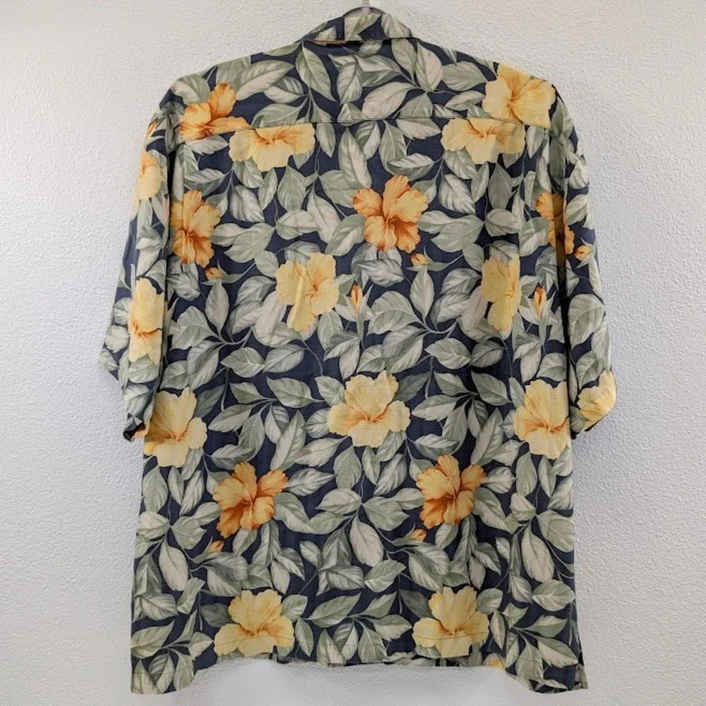 Tommy Bahama Silk Camp Shirt Mens 2XL Tropical Floral Hibiscus‎ Hawaiian Print